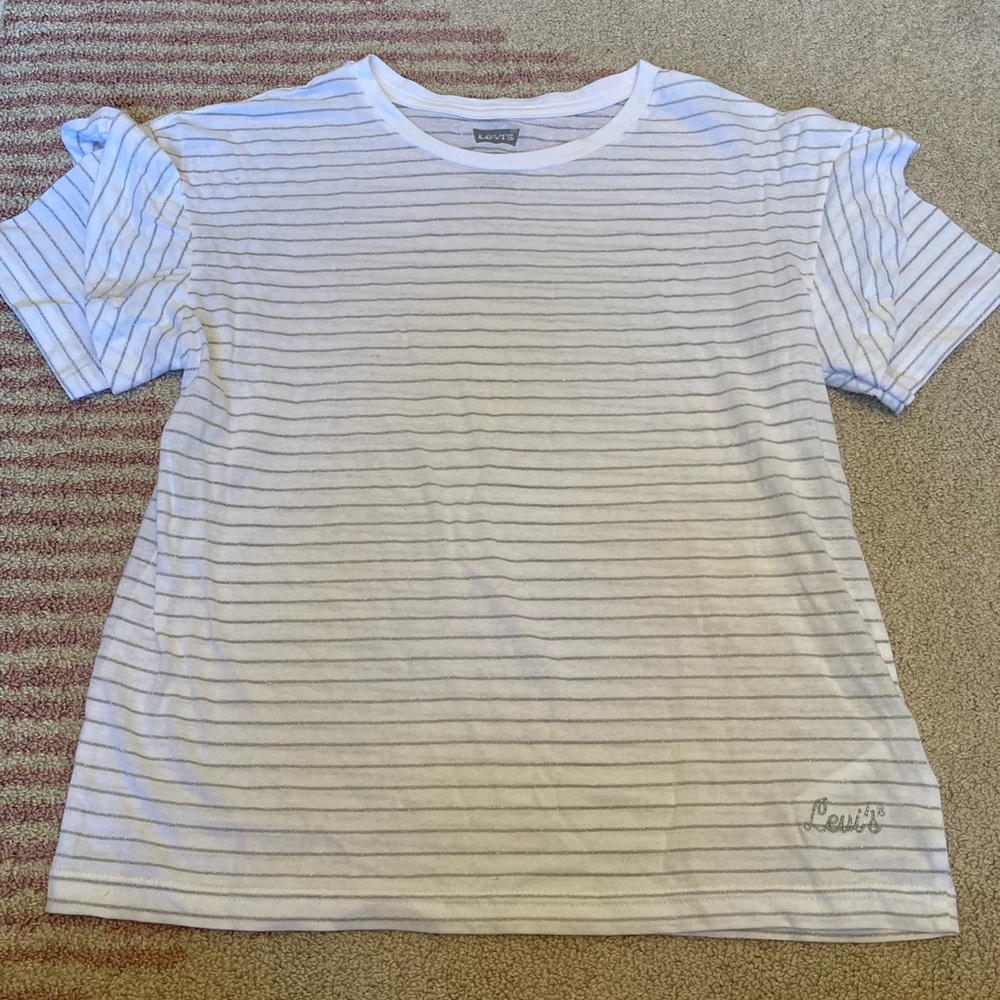 Girls Levi’s Shirt, White with Silver Stripes and Layered Sleeves